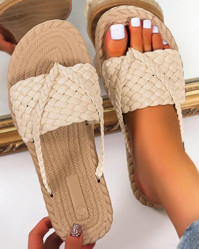 

Braided Toe Post Casual Beach Slippers, Beige
