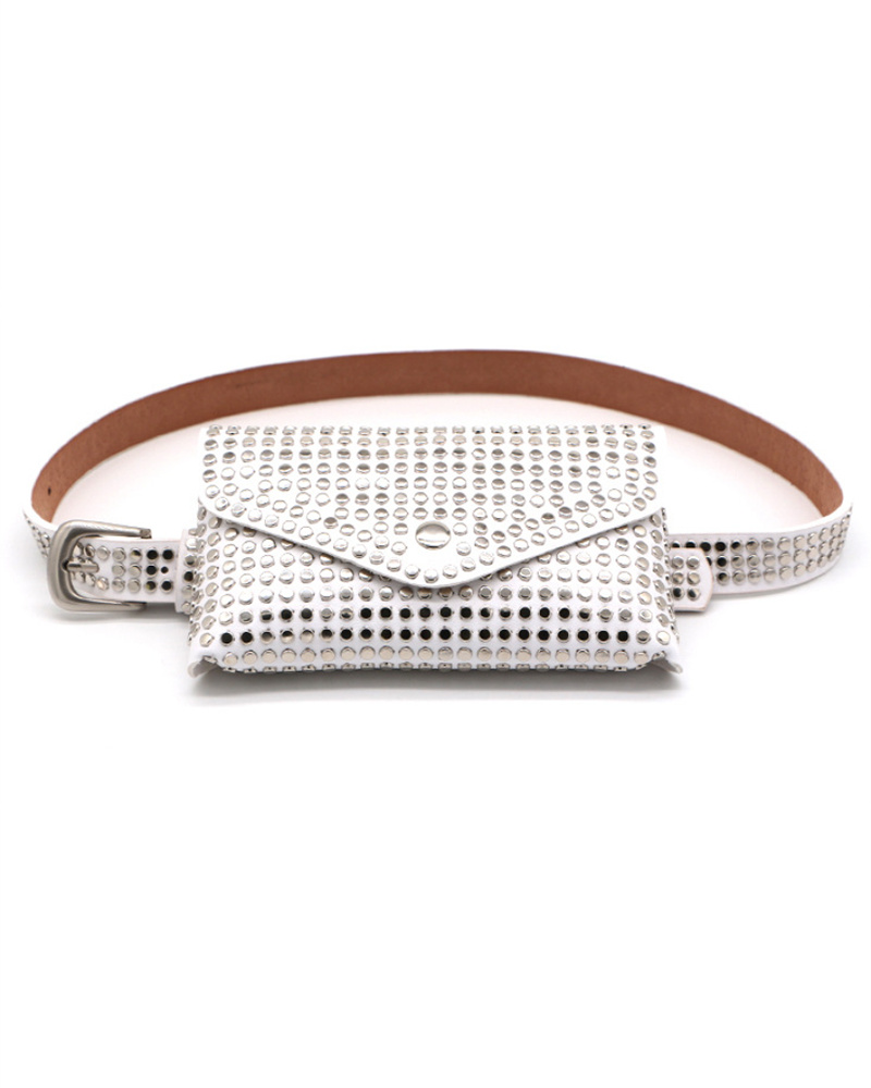 

PU Leather Rivet Decor Punk Fanny Pack, White