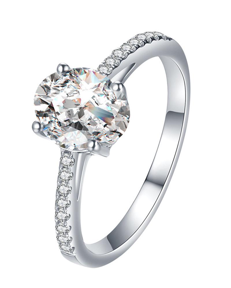 

Oval-shaped Moon Shiny Rhinestone Ring, Silver