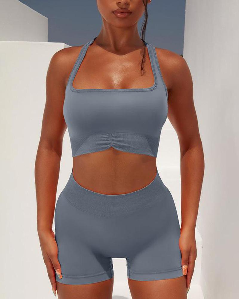 

High Waist Butt Lift Racerback Active Set, Gray