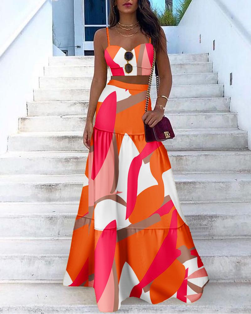 

Colorblock Crop Cami Top & Maxi Skirt Set, Orange