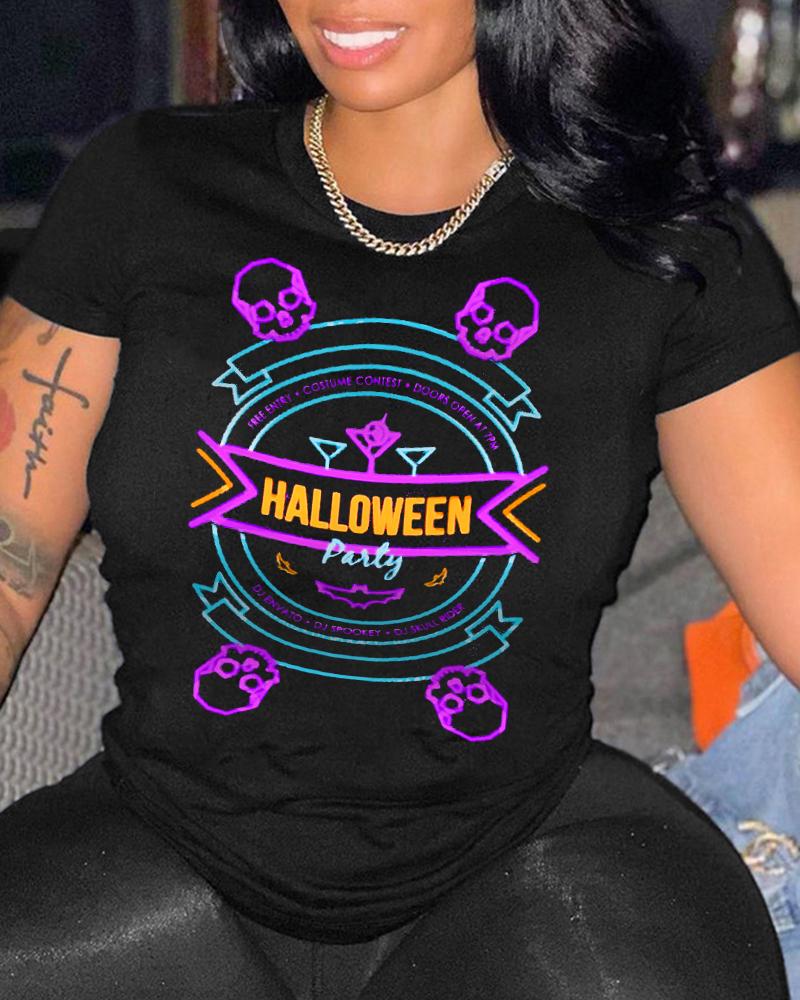 

Halloween Graphic Print Casual T-shirt, Black