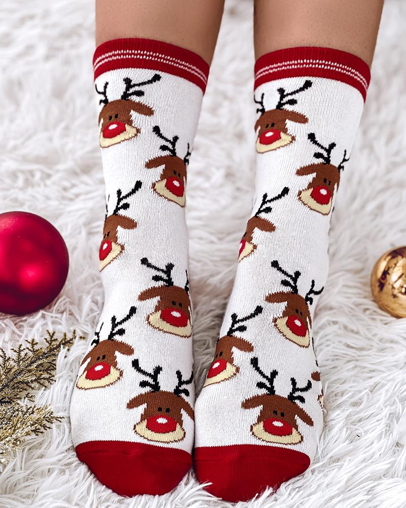 

1Pair Christmas Character Santa Gingerman Snowman Graphic Plants Print Crew Socks, Style2