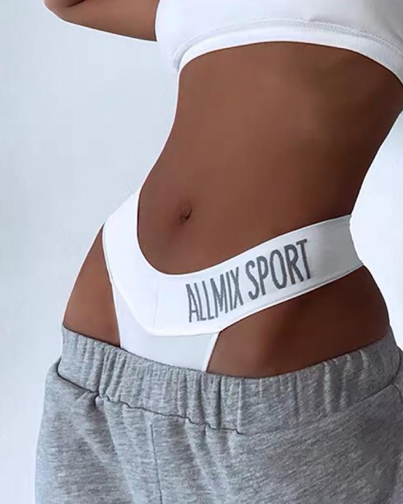 

Letter Print G-string Sports Panty, White