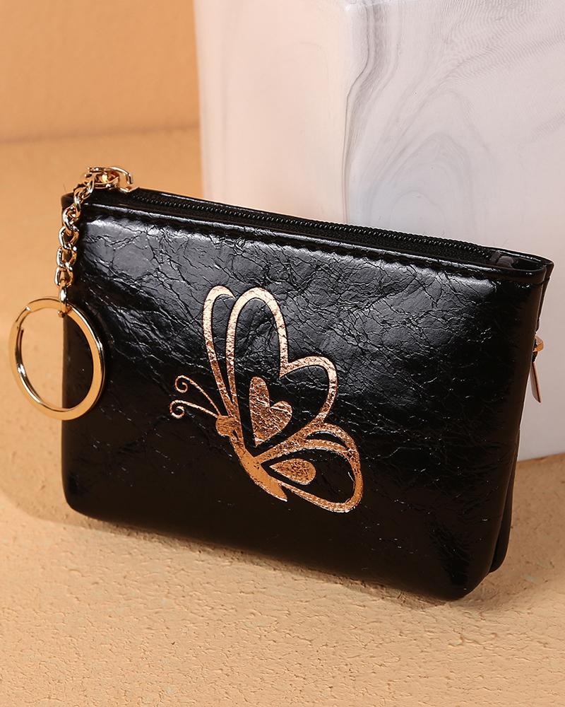 

Women's Purse Butterfly Pattern Zipper Design Coin Wallet, Black