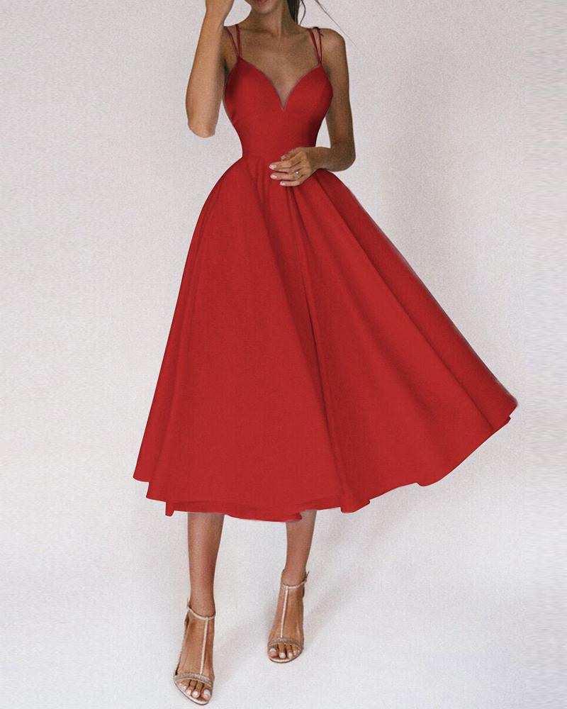 

Spaghetti Strap Crisscross Backless Dress, Red