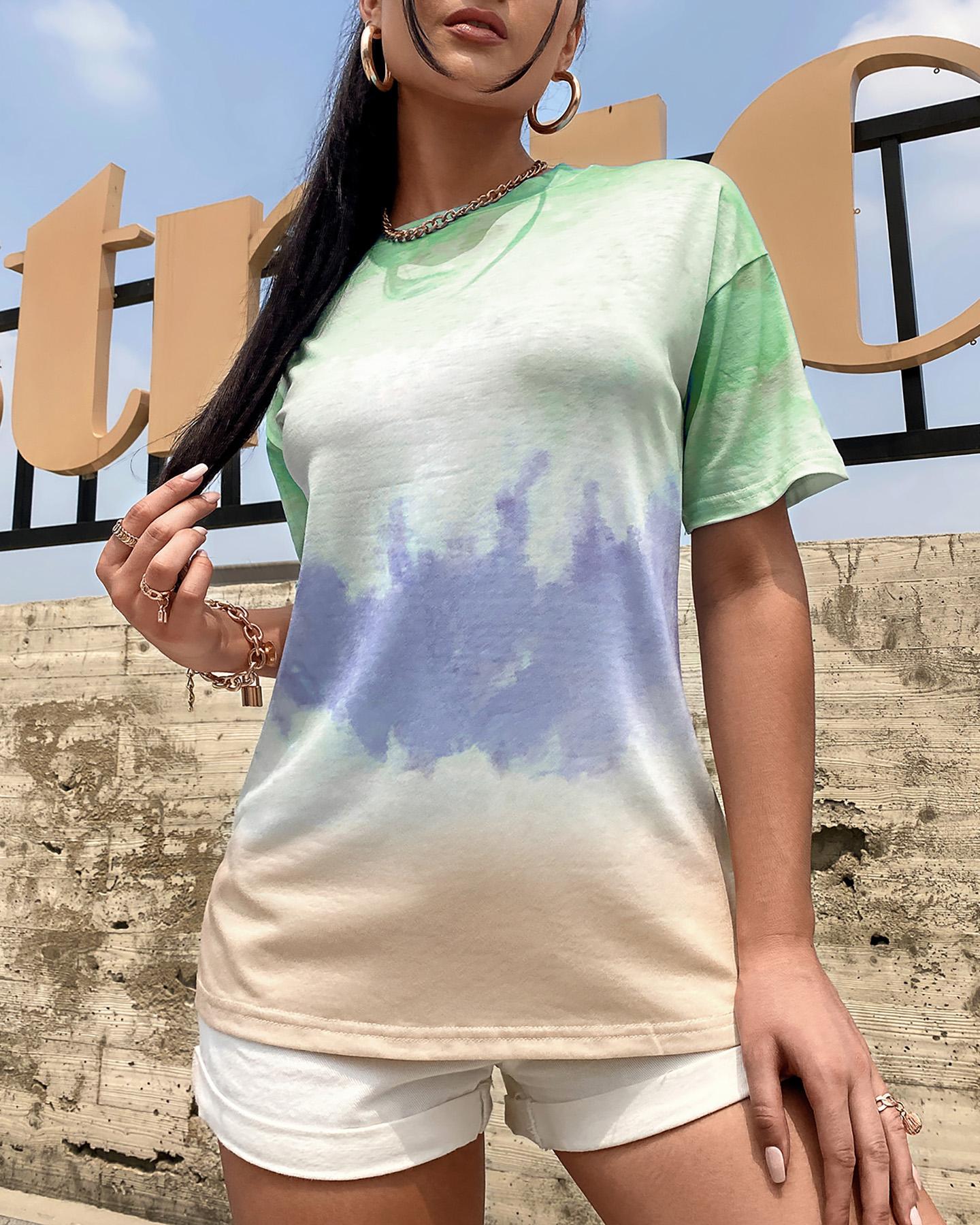 

Tie Dye Print Short Sleeve T-shirt, Green