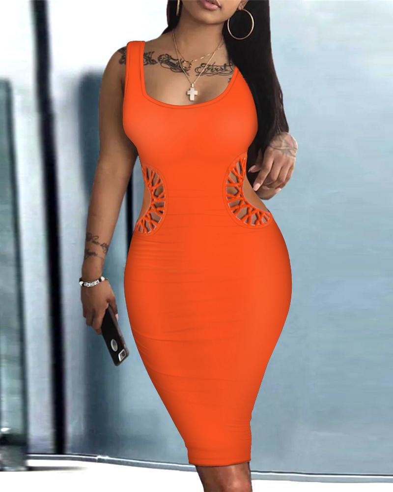 

Sleeveless U-Neck Cutout Bodycon Dress, Orange