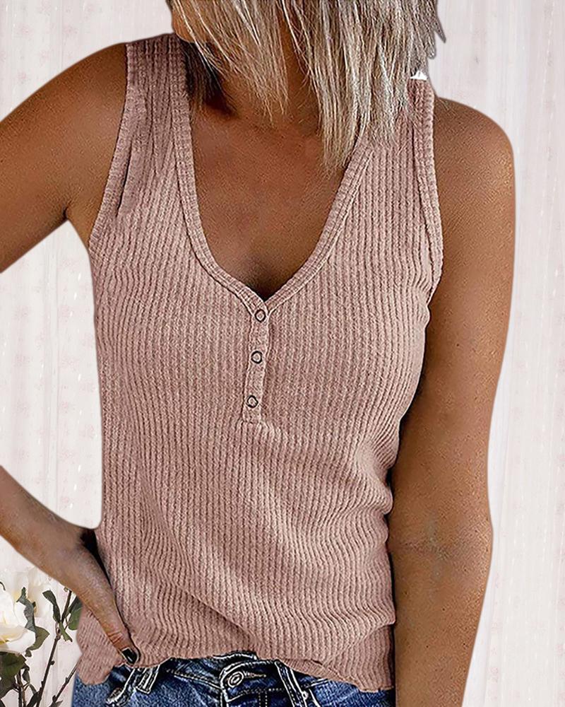 

Plain Button Design Sleeveless Tank, Pink