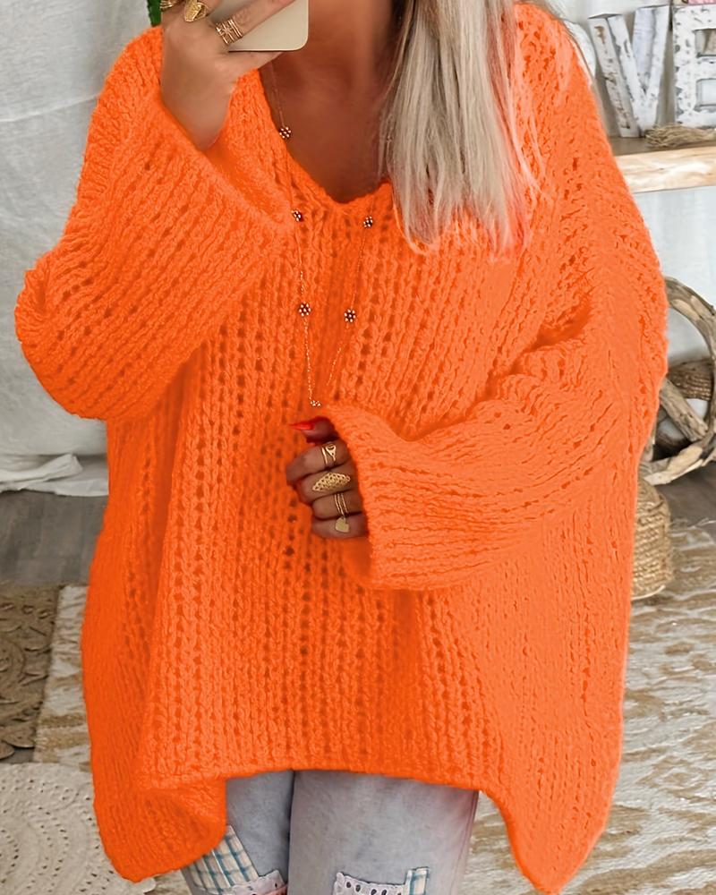 

V-Neck Long Sleeve Casual Sweater, Orange