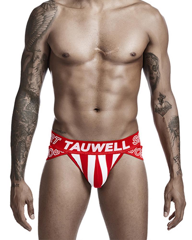 

Striped Letter Print Cut-out Underpants, Red