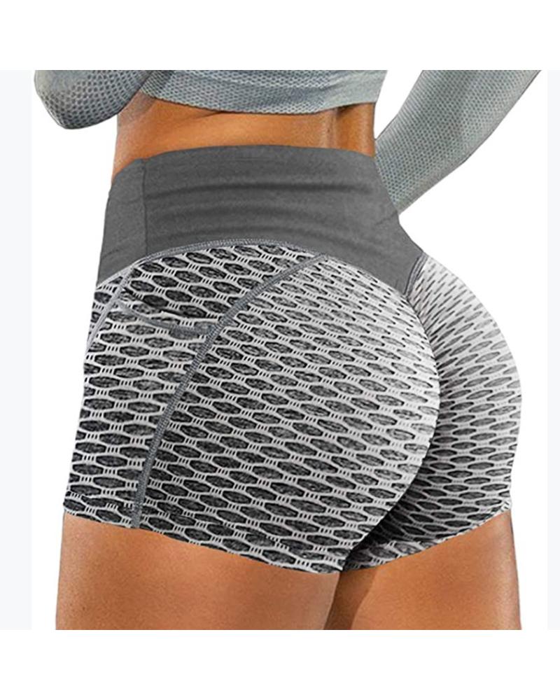 

Breathable Honeycomb Textured Butt Lifting Yoga Active Shorts, Gray
