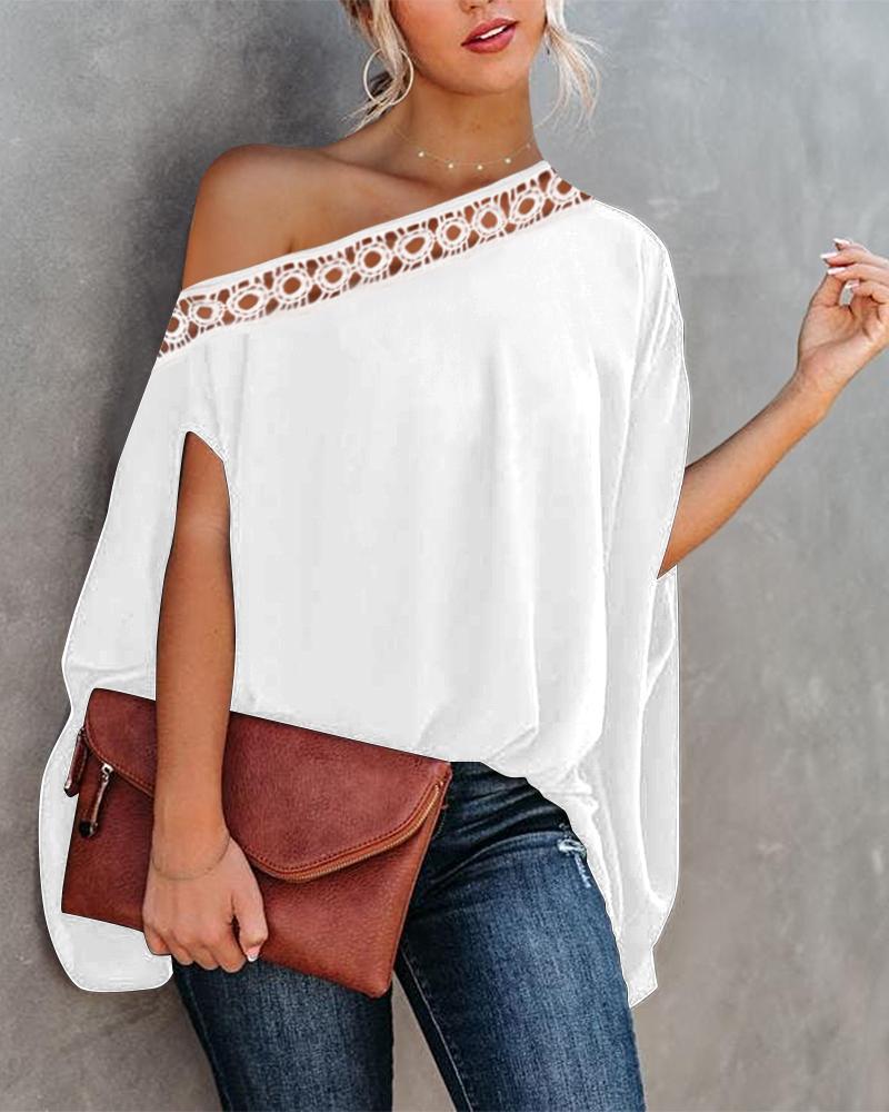 

Contrast Lace Cold Shoulder Top, White