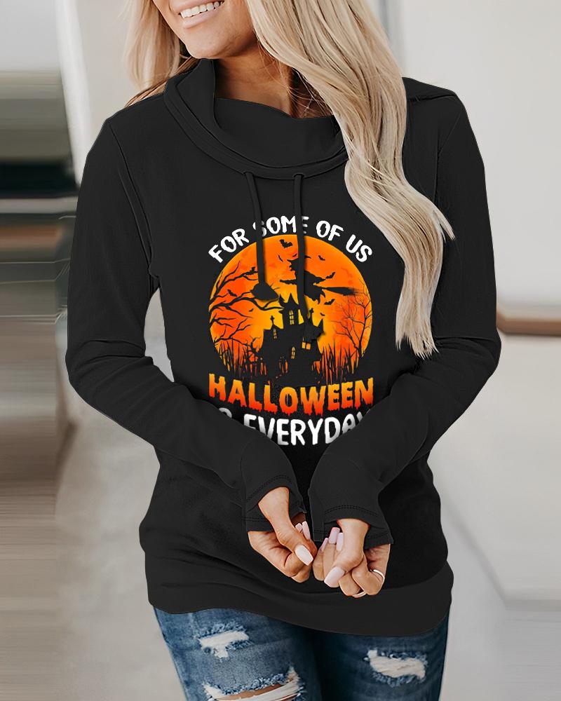 

Halloween Haunted House Witch Silhouette Graphic Print Hoodie, Black