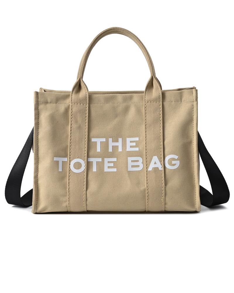 

Letter Print Large Capacity Canvas Tote Bag, Khaki