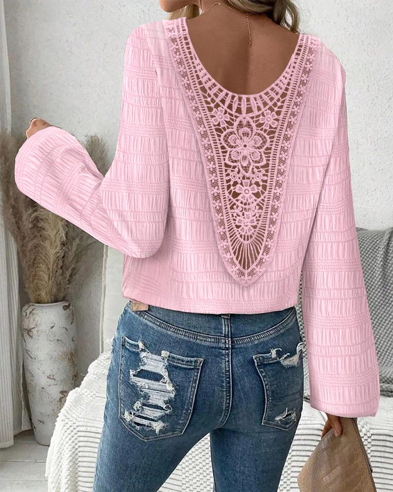 

Top com detalhes florais contrastantes em renda amarrada, Pink