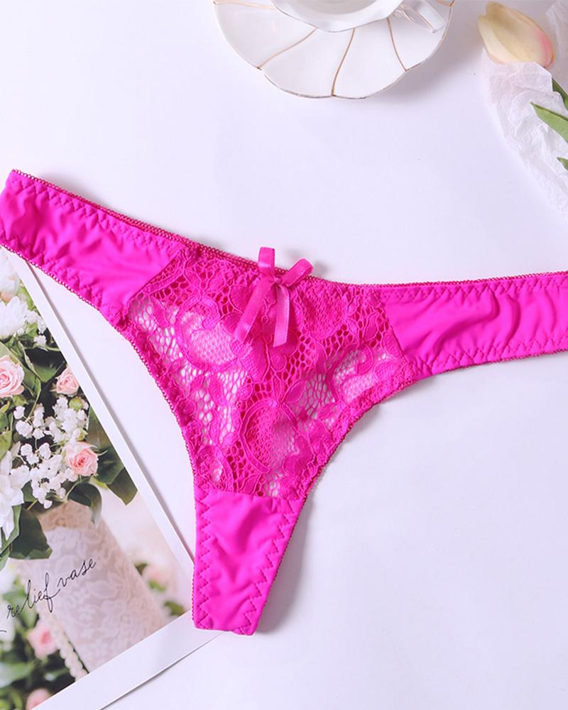 

Sexy Women See Through Hollow Out Cotton Low Waist Lace Thong, Pink