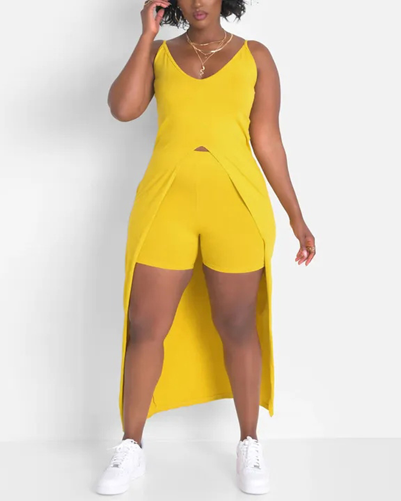 

Split Hem Longline Cami Top & Shorts Set, Yellow