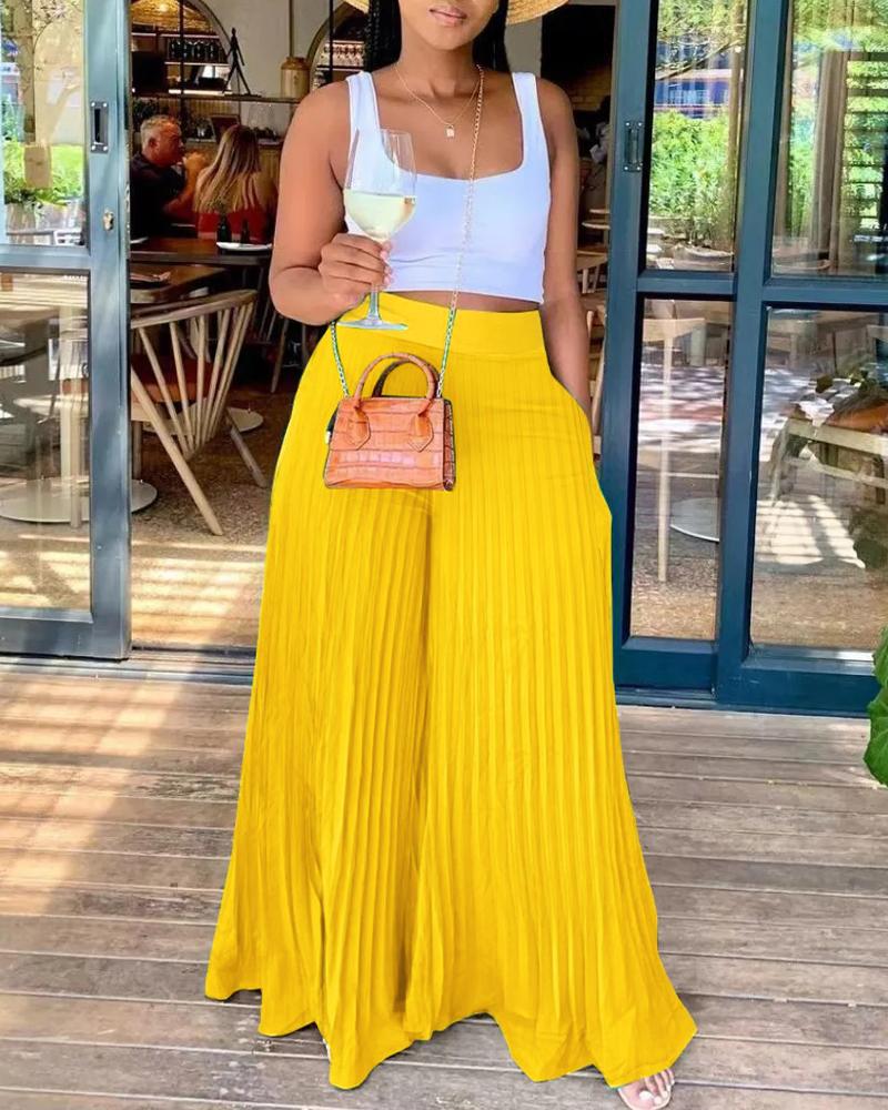 

Pleated High Waist Wide Leg Pants, Yellow
