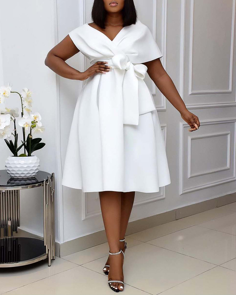

Plain Knotted Design Evening Dress, White