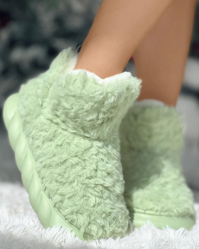 

Fuzzy Round Toe Lined Snow Boots, Green