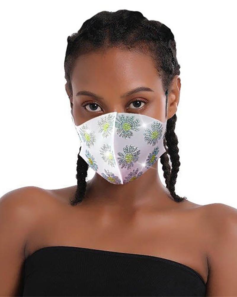 

Daisy Pattern Colorblock Bling Rhinestone Face Mask, Yellow