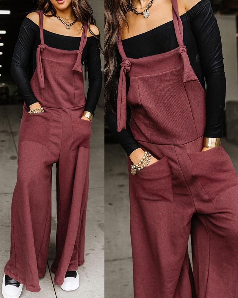 

Contrast Paneled Wide Leg Suspender Jumpsuit, Dark red