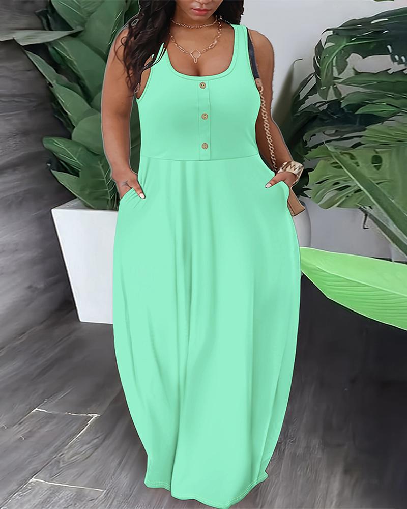 

Plus Size Pocket Design Maxi Dress, Green