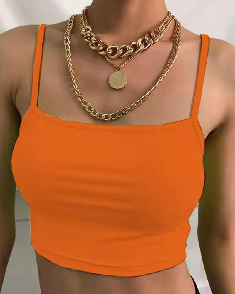 

Square Neck Spagheetti Strap Crop Top, Orange
