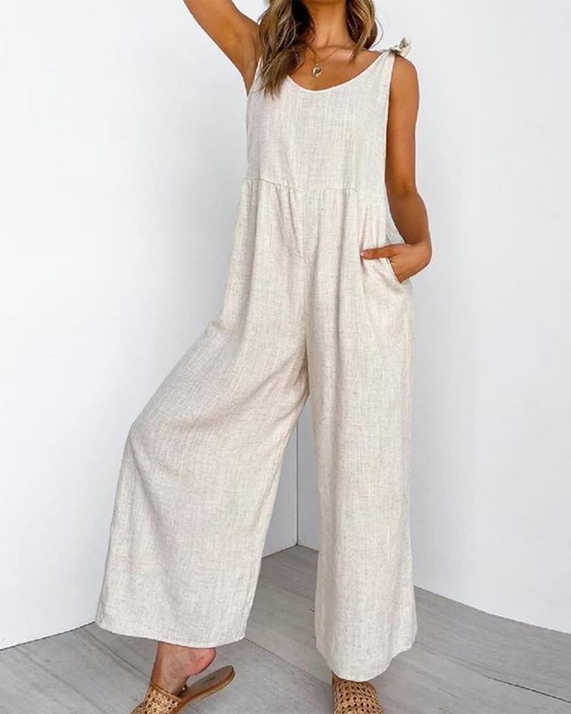

Sleeveless Tied Detail Wide Leg Jumpsuit, Apricot