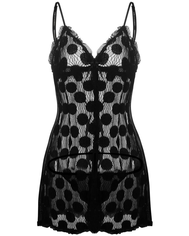 

Swiss Dot Spaghetti Strap Babydoll With Panty, Black