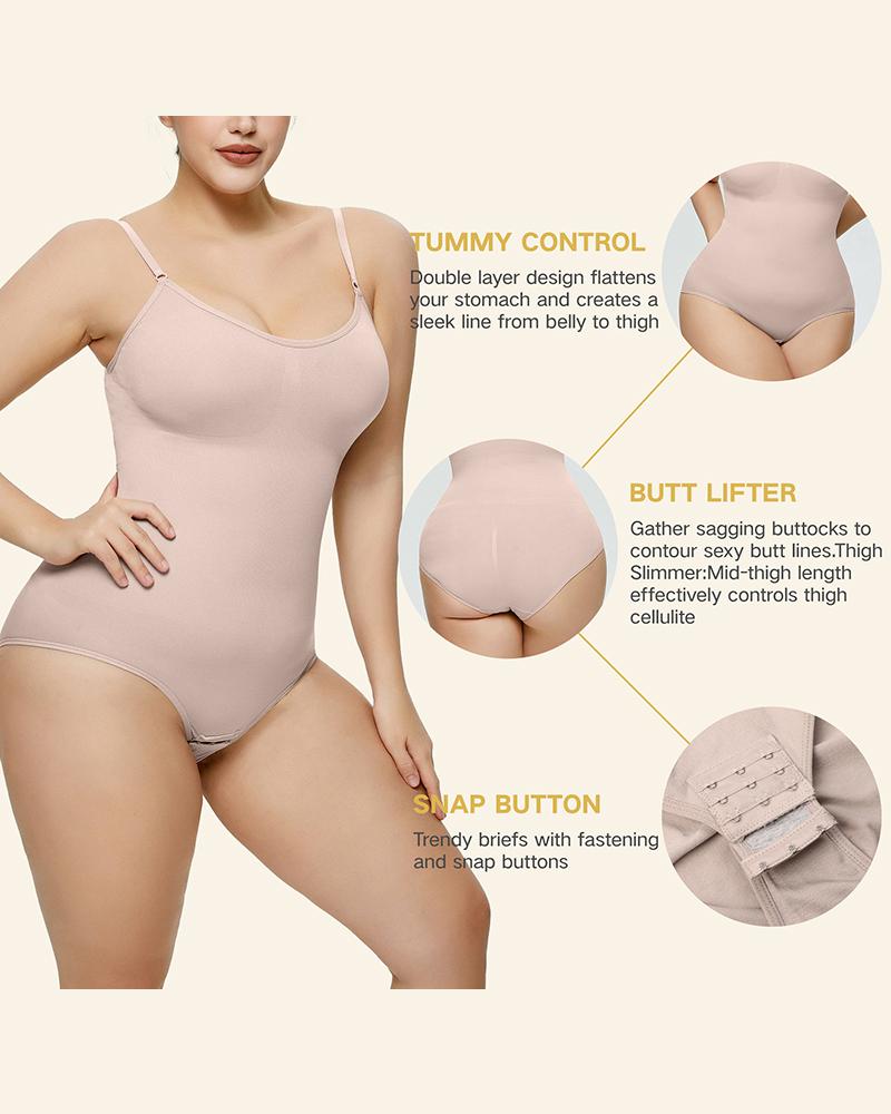 

Spaghetti Strap Butt Lifting Tummy Control Seamless Crotchless Shapewear Bodysuit, Beige