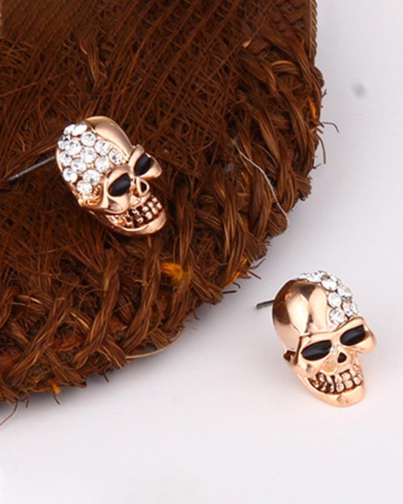 

1Pair Halloween Vintage Rhinestone Skull Earrings, Rose gold