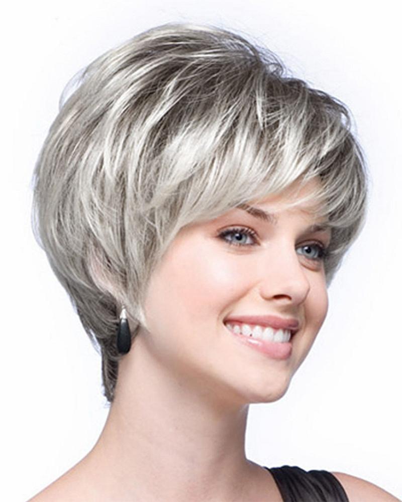 

Short Layered Pixie Cut Wig Natural Looking Synthetic Wigs Older Women Mommy Old Lady Wigs, White