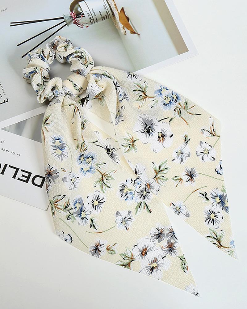 

1pcs Ponytail Rope Knotted Floral Print Hair Rope, Nude