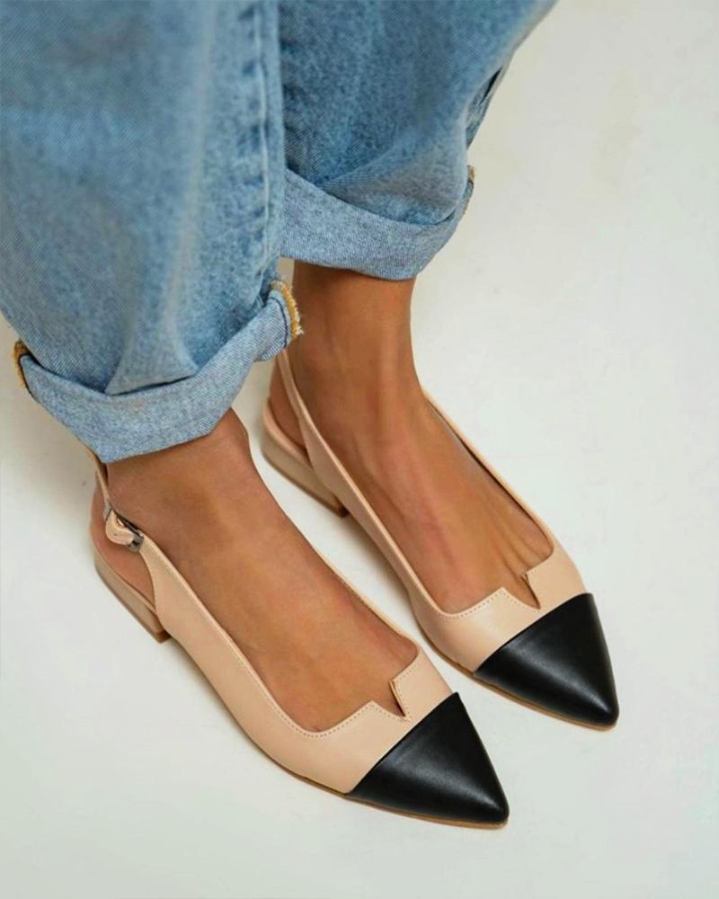 

Colorblock V-Cut Point Toe Slingback Shoes, Apricot