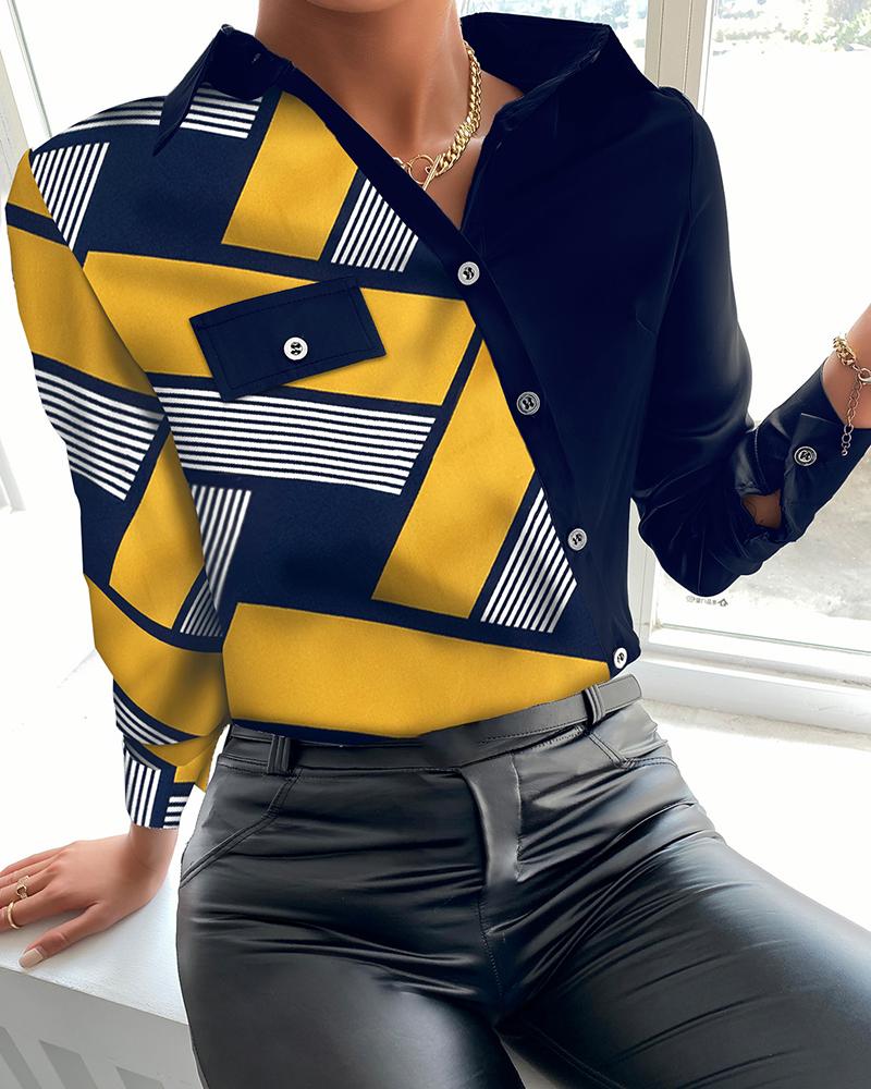

Geometric Print Long Sleeve Button Down Shirt, Multicolor
