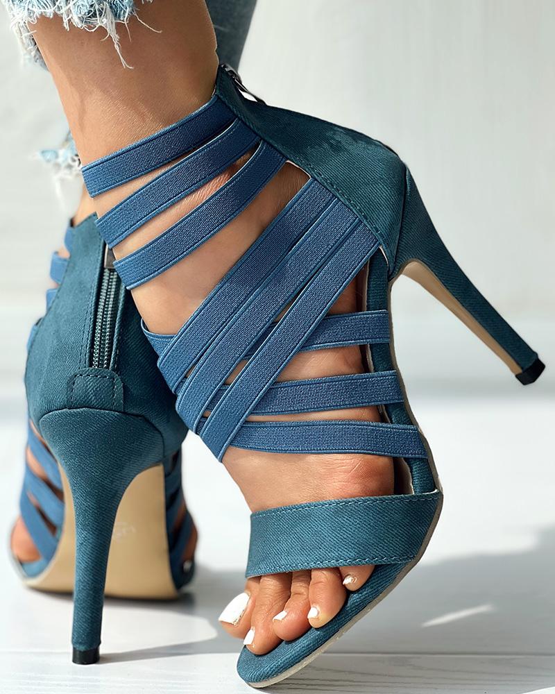 

Multi Strap Zip Back Stiletto Heels, Blue