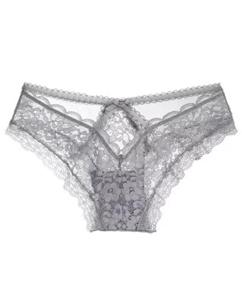 

Crochet Lace Crisscross Bowknot Back Panty, Light gray