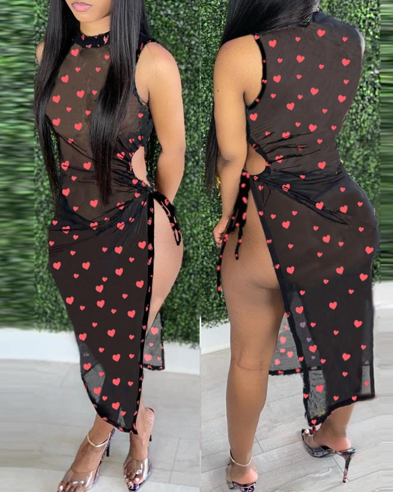 

Dragon / Heart / Butterfly Print High Slit Cover Up Dress, Style2