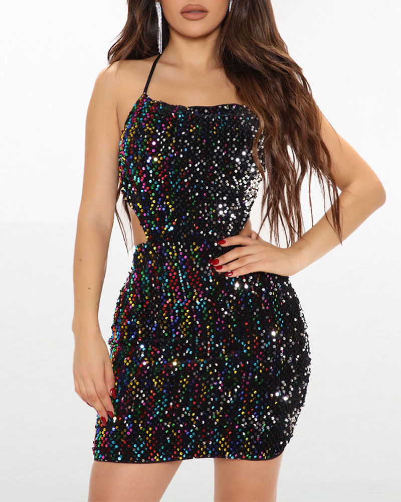 

Criss Cross Backless Sequin Dress, Multicolor