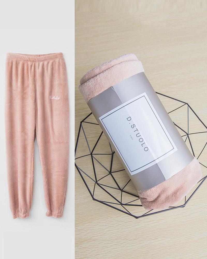 

High Waist Fuzzy Cuffed Pants, Pink