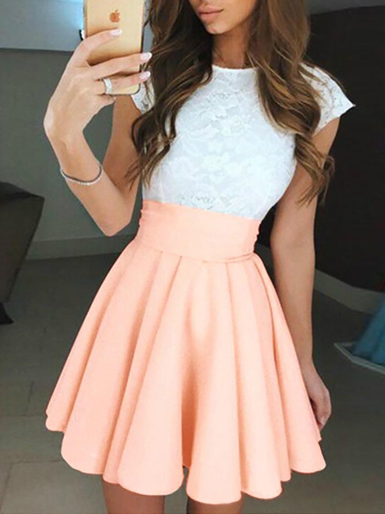 

Elegant Lace Splicing Ruched Mini Dress, Orange