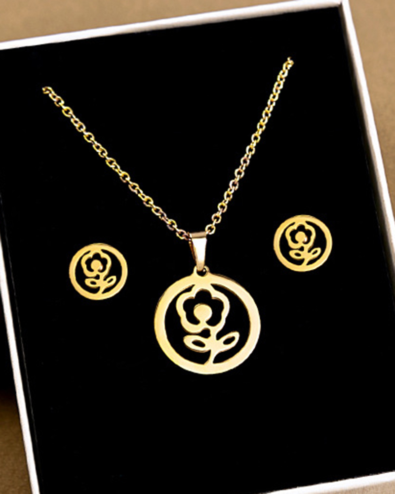 

Mother's Day Hollow Out Heart Letter Mama Necklace & Earrings Jewelry Set, Style2