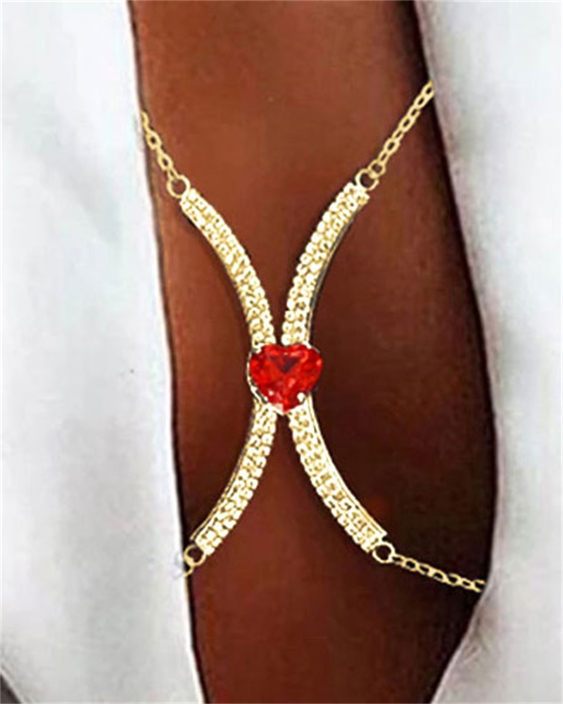 

1pc Rhinestone Heart Decor X-Shaped Body Chain, Red