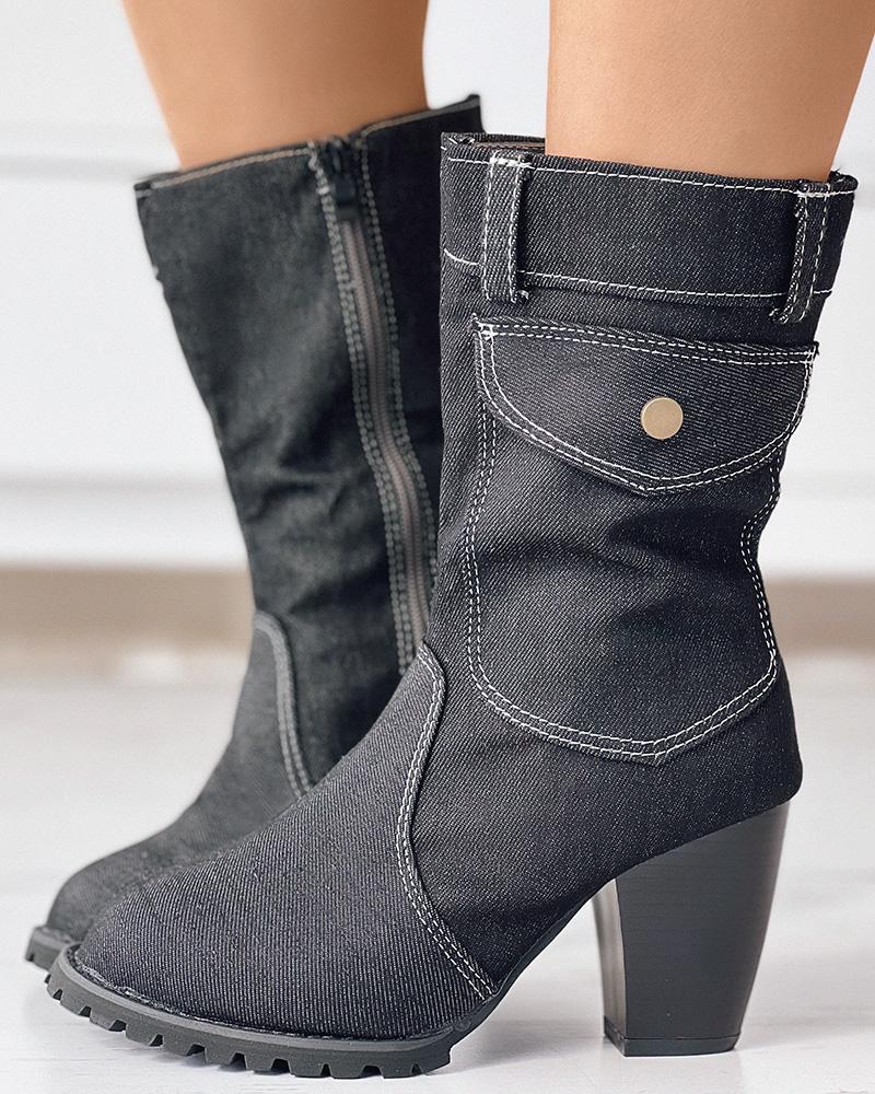 

Vintage Pocket Design Cowboy Boots, Black