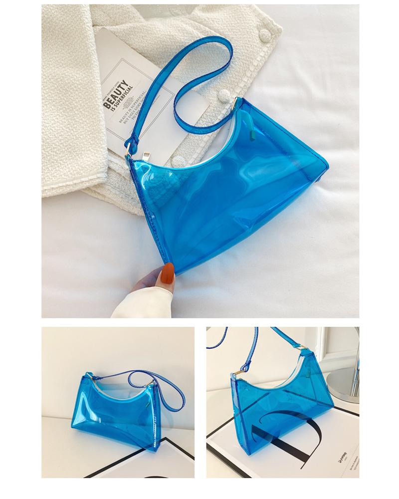 

Clear Minimalist Zipper Baguette Bag, Blue