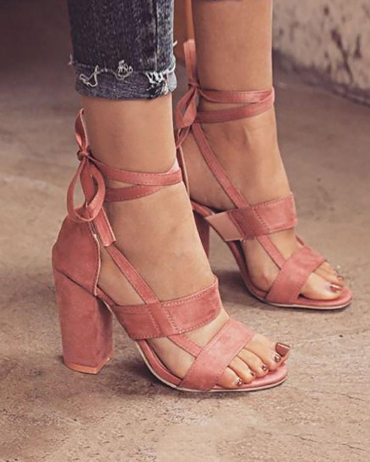 

Fashion Solid Color Chunky Heeled Sandals, Pink
