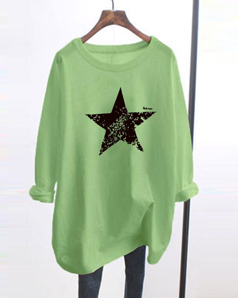 

Star Printing Long Sleeve T-shirt, Green