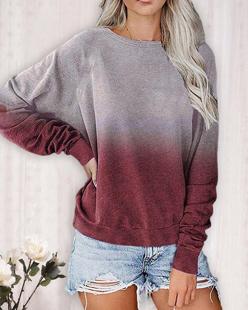 

Ombre Colorblock Long Sleeve Sweatshirt, Wine red